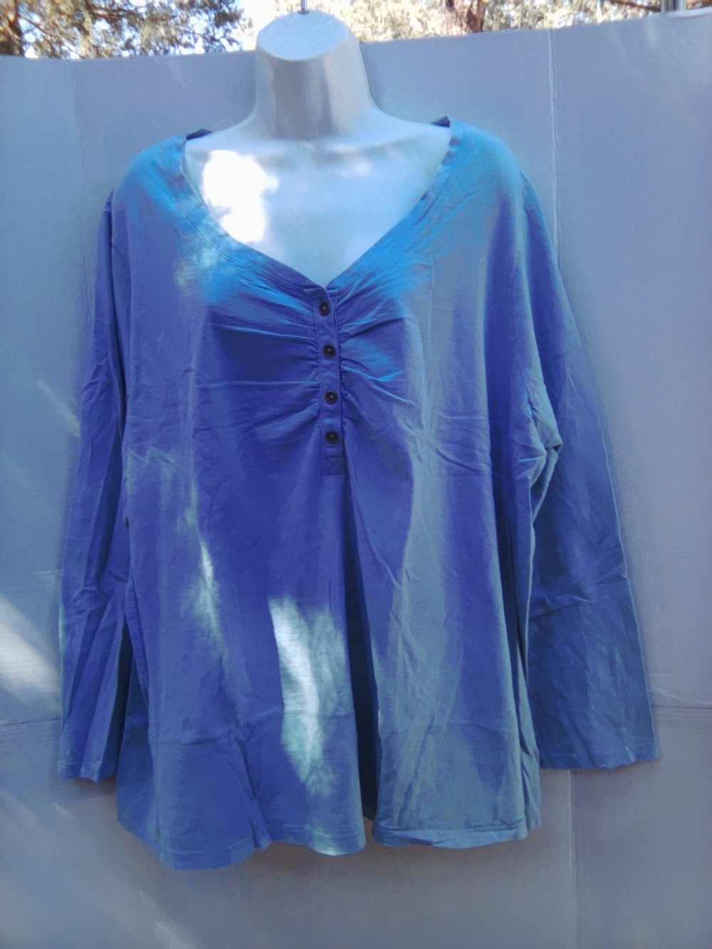 Women’s Long Sleeve V-Neck Button Pullover Top - Blue